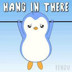 Penguin Hanging from Wire Saying Hang in There