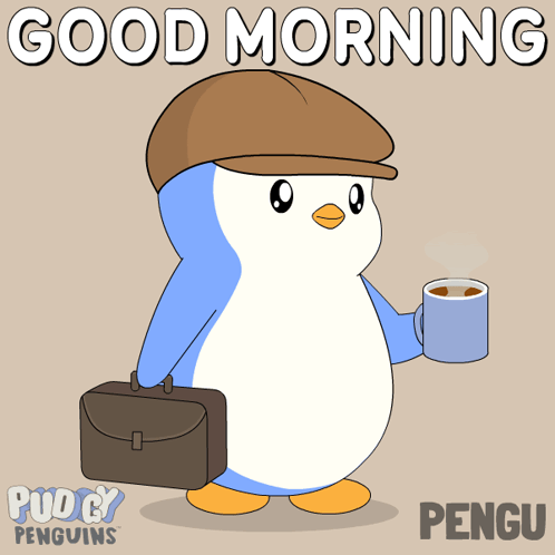 Penguin Hat Briefcase Says Good Morning Pengu