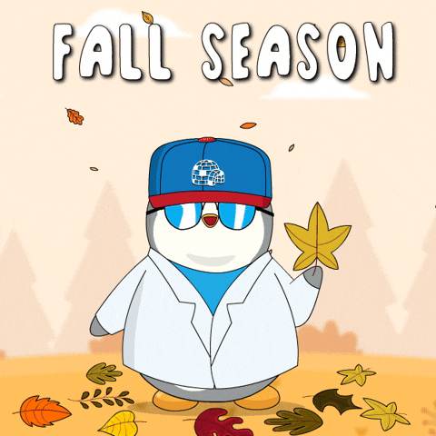 Penguin Holding A Leaf On Fall Season GIF