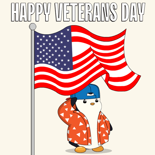 Penguin Holding American Flag Happy Veterans Day