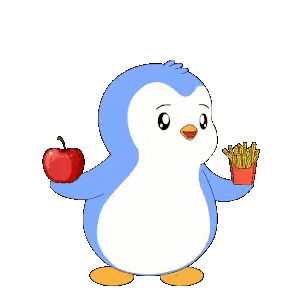 Penguin Holding Apple and Fries