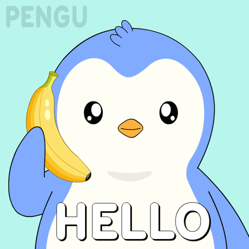 Penguin Holding Banana And Saying Hello GIF