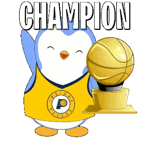 Penguin Holding Basketball Trophy Champion