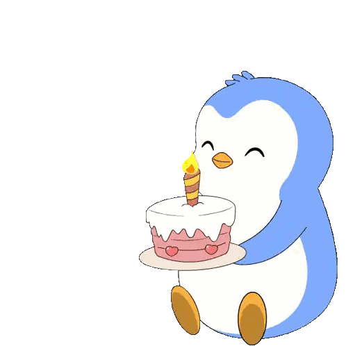 Penguin Holding Birthday Cake with Candle