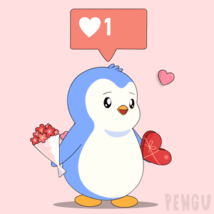 Penguin Holding Bouquet of Flowers and Heart 520