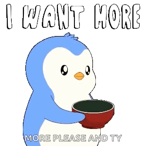 Penguin Holding Bowl Saying I Want More Please