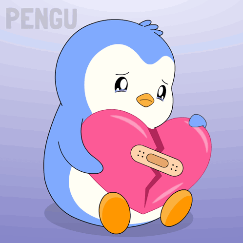 Penguin Holding Broken Heart With Bandage Pengu