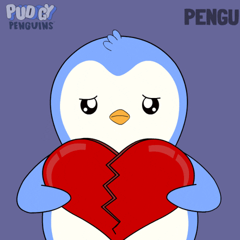 Penguin Holding Broken Heart With Name Pengu GIF