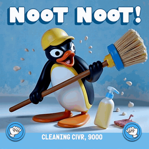 Penguin Holding Broom Noot Noot