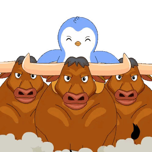 Penguin Holding Bull Horns