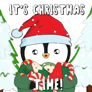 Penguin Holding Candy Canes Christmas Time
