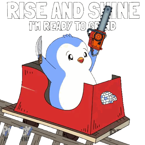 Penguin Holding Chainsaw and Knife on Roller Coaster