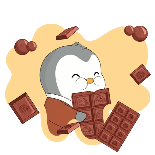 Penguin Holding Chocolate Bar With Igloos