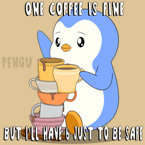 Penguin Holding Coffee Cups Saying One Coffee Is Fine But I'll Have 6 GIF