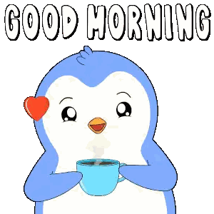 Penguin Holding Coffee Good Morning
