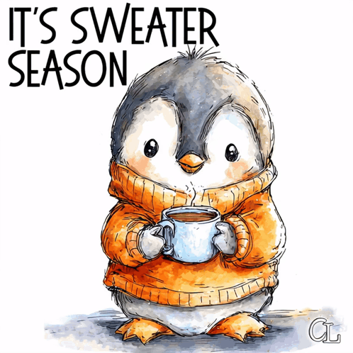 Penguin Holding Coffee It's Sweater Season