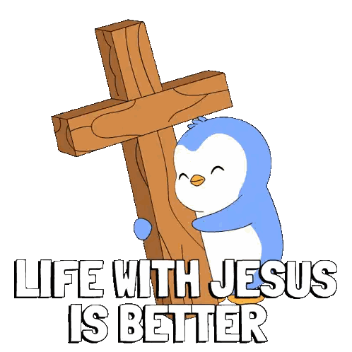 Penguin Holding Cross With Jesus