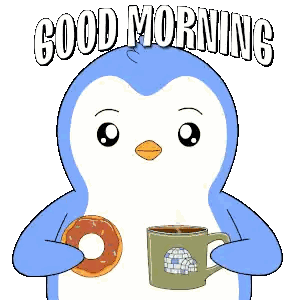 Penguin Holding Donut and Coffee