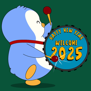 Penguin Holding Drum Saying Welcome 2025