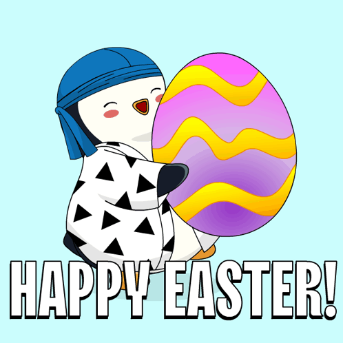 Penguin Holding Easter Egg Saying Happy Easter