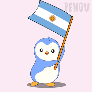 Penguin Holding Flag Saying Pengu GIF