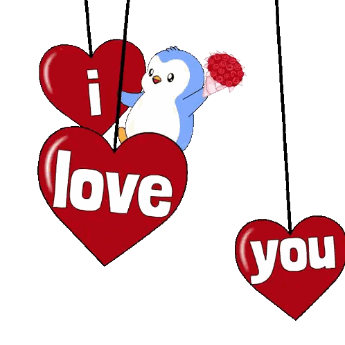 Penguin Holding Flowers From Heart Saying I Love You