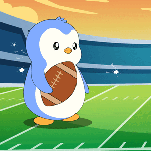 Penguin Holding Football on Field