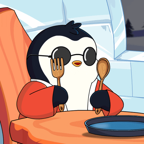 Penguin Holding Fork and Spoon Wearing Sunglasses