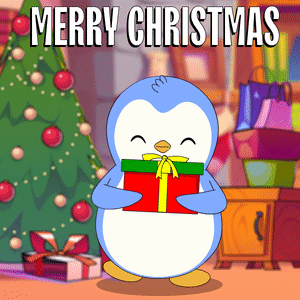 Penguin Holding Gift Box Saying Merry Christmas