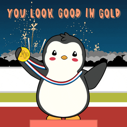 Penguin Holding Gold Medal Saying You Look Good in Gold
