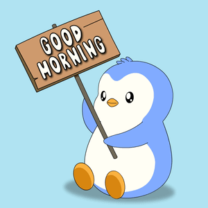 Penguin Holding Good Morning Sign