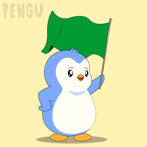 Penguin Holding Green Flag