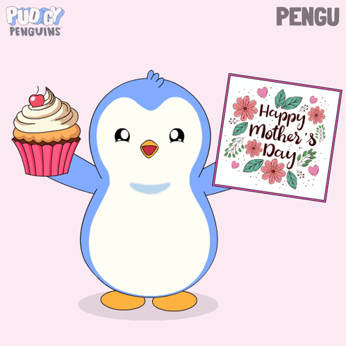 Penguin Holding Happy Mother's Day Card GIF