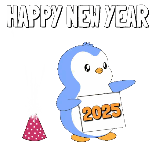 Penguin Holding Happy New Year Sign