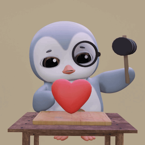 Penguin Holding Heart and Hammer
