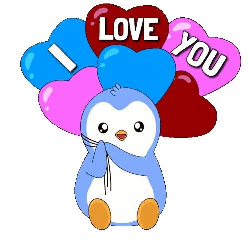Penguin Holding Heart Balloons Saying Love You