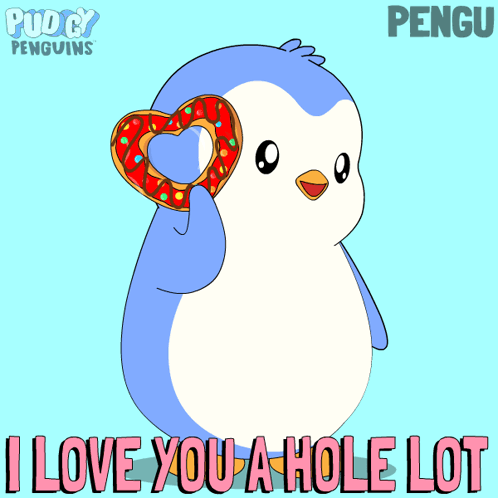 Penguin Holding Heart Donut Saying I Love You a Hole Lot