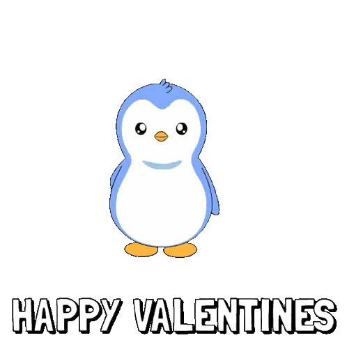 Penguin Holding Heart Shaped Bouquet of Stuffed Penguins