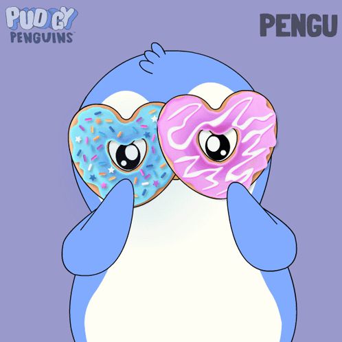 Penguin Holding Heart Shaped Donuts