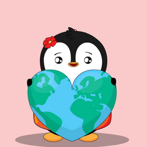 Penguin Holding Heart Shaped Globe