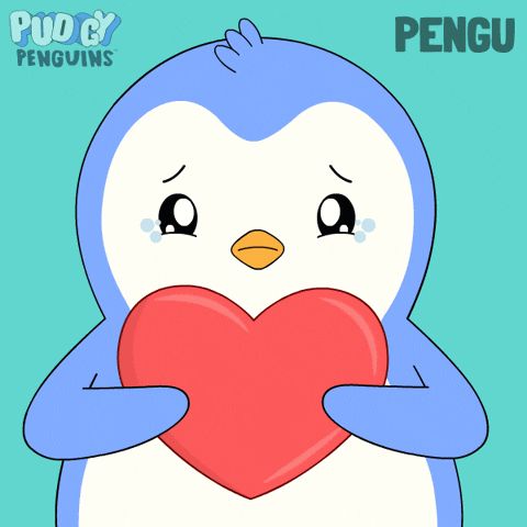 Penguin Holding Heart With Word Pengu
