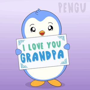 Penguin Holding I Love You Grandpa Sign GIF