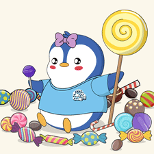 Penguin Holding Lollipop Surrounded By Candies GIF