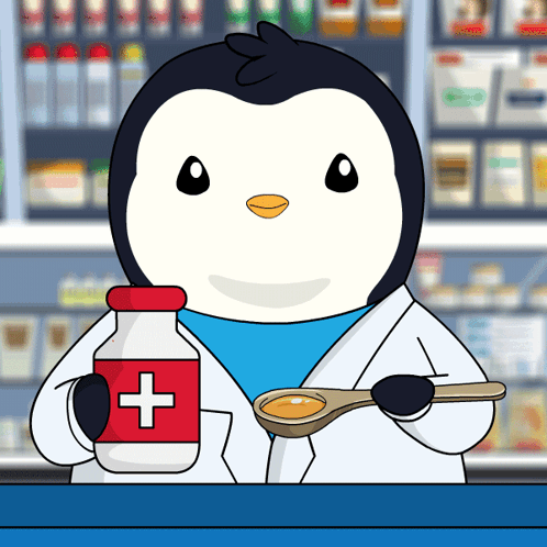 Penguin Holding Medicine and Honey Spoon
