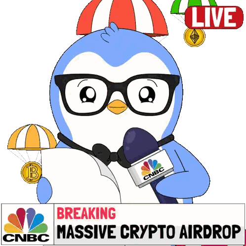 Penguin Holding Microphone with CNBC Logo