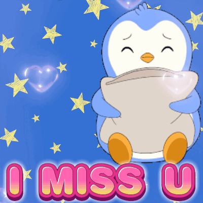 Penguin Holding Pillow Saying I Miss U GIF