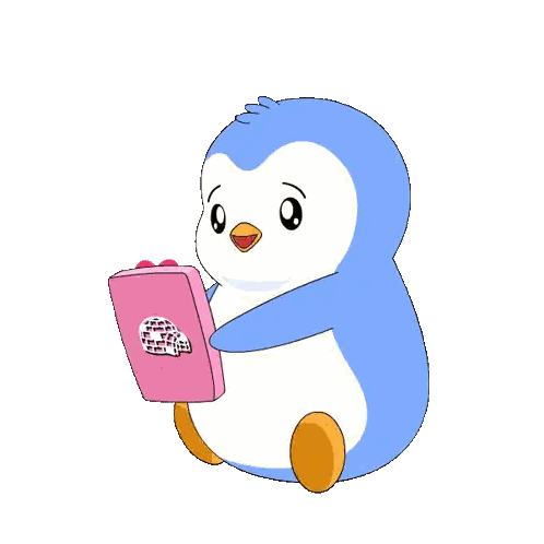 Penguin Holding Pink Book With Hearts