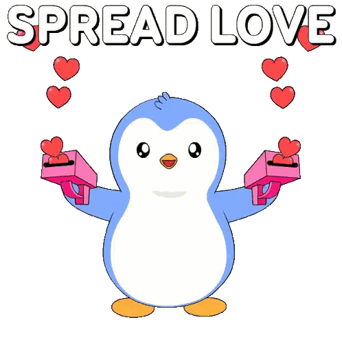 Penguin Holding Pink Heart Boxes Spread Love