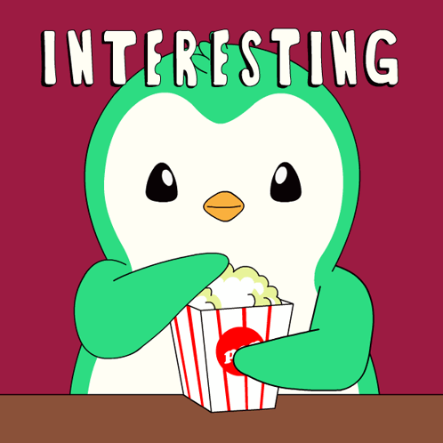 Penguin Holding Popcorn Bucket Saying Interesting
