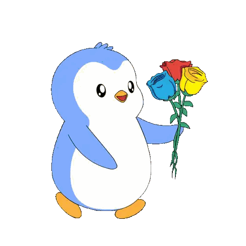 Penguin Holding Rainbow Roses